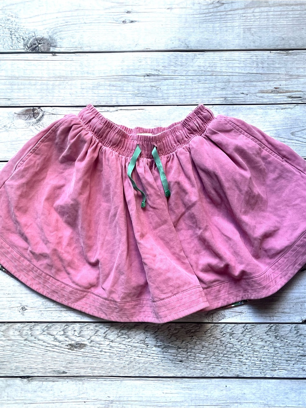 Mini Boden Pink Gathered Skater Skirt with Green Drawstring